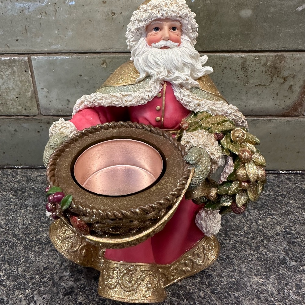 Festive Gold Santa Tea Light Candle Holder